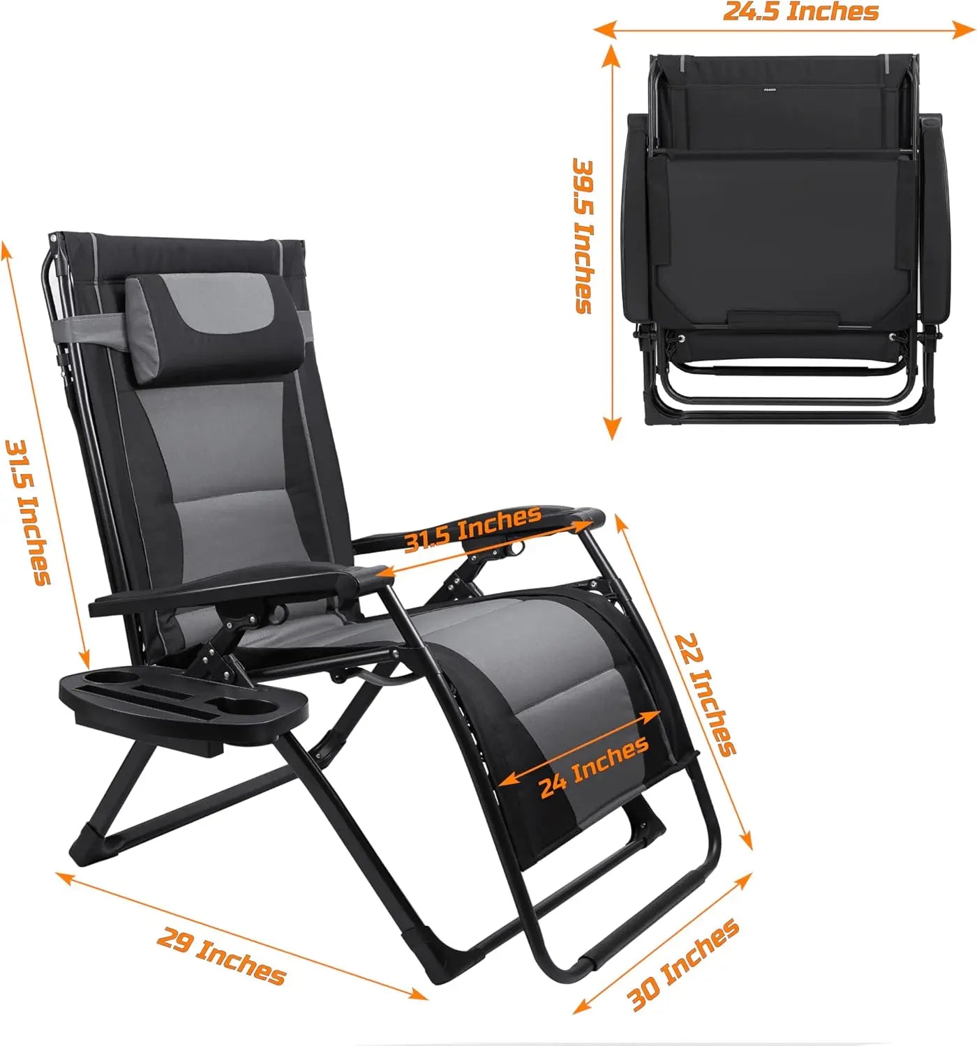 XXL Oversize Recliner Folding Chair for Camping, Patio, Outdoors. Reclining Padded Seats.