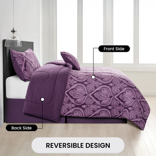 Lux Décor 5-Piece Reversible Comforter Set – Printed All-in-One, Bed-in-a-Bag.