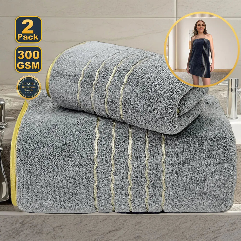 2pcs Set Bathroom Towel Sets, Thickened Absorbent Bath Embroidered. Christmas Gift Sets.