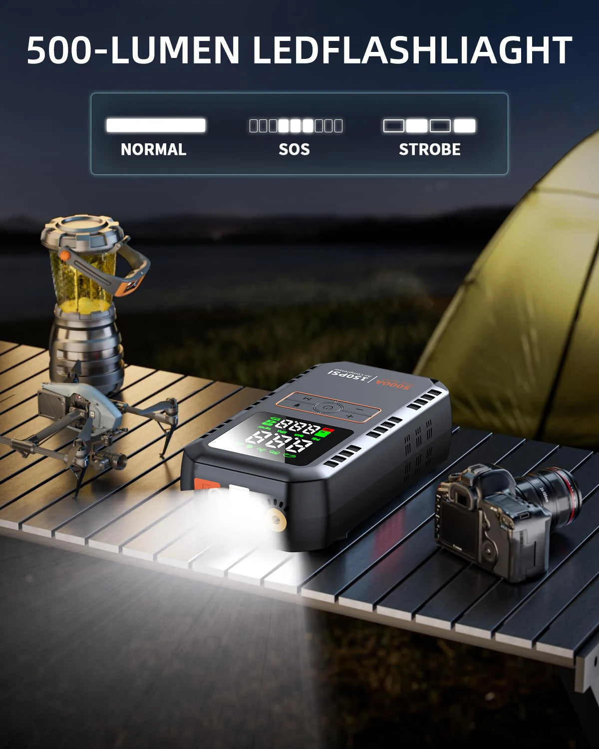 4-IN-1 Car Jump Starter with Air Compressor 5000A Auto Battery Booster,150PSI Air Pump Portable Tire Inflator.