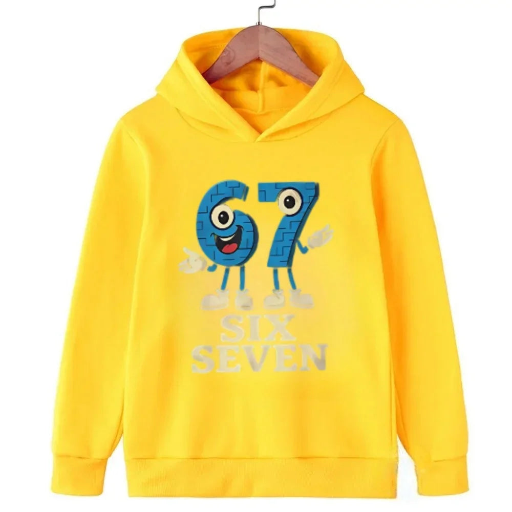Viral 67 Kids Hooded Sweatshirt, Funny Internet Slogan Fashionable Comfortable Casual Boy Girl Pullover.