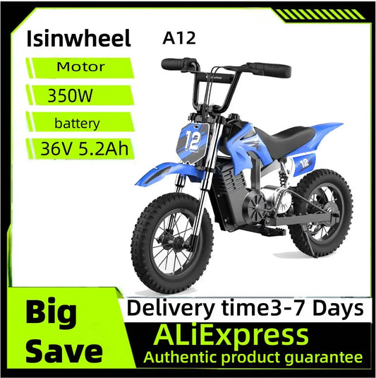 A12 Children's Electric Bicycle, 36V 5.2Ah Battery,350W Motor 12 inch inflatable tire City E-bike.