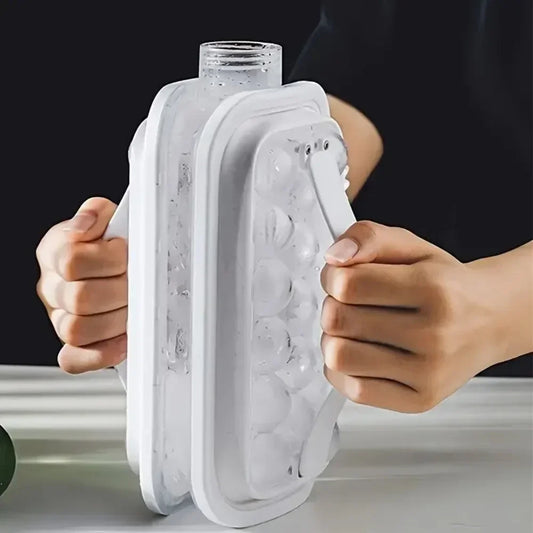 Botella de agua portátil 2 en 1 plegable con máquina de hielo, creativo molde de cubitos de hielo.