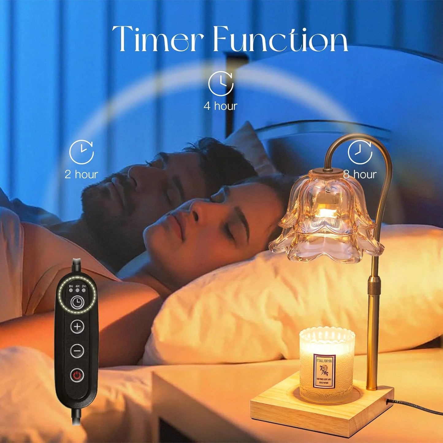 Candle Warmer Lamp with Timer: Flower Gold Candle Lamps, Height Adjustable.