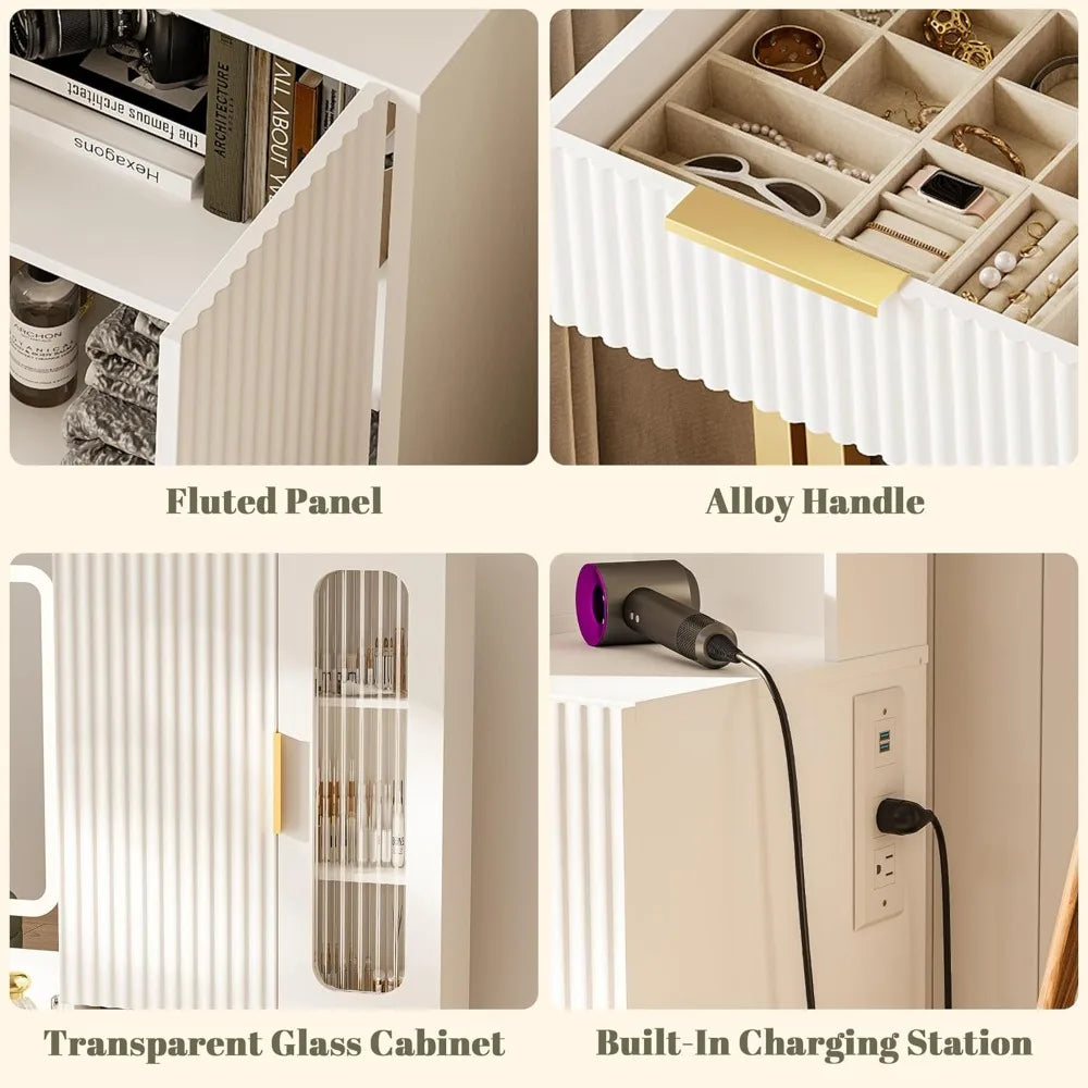 45" LED Makeup Vanity Desk with Mirror, Lights, USB Outlet & Storage for Bedroom.