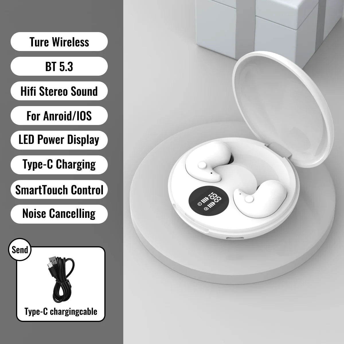 Sleep Invisible Earphone, Mini Hidden Headphones, In Ear IPX5 Waterproof Earbuds with Mic, HIFI Music Headset.