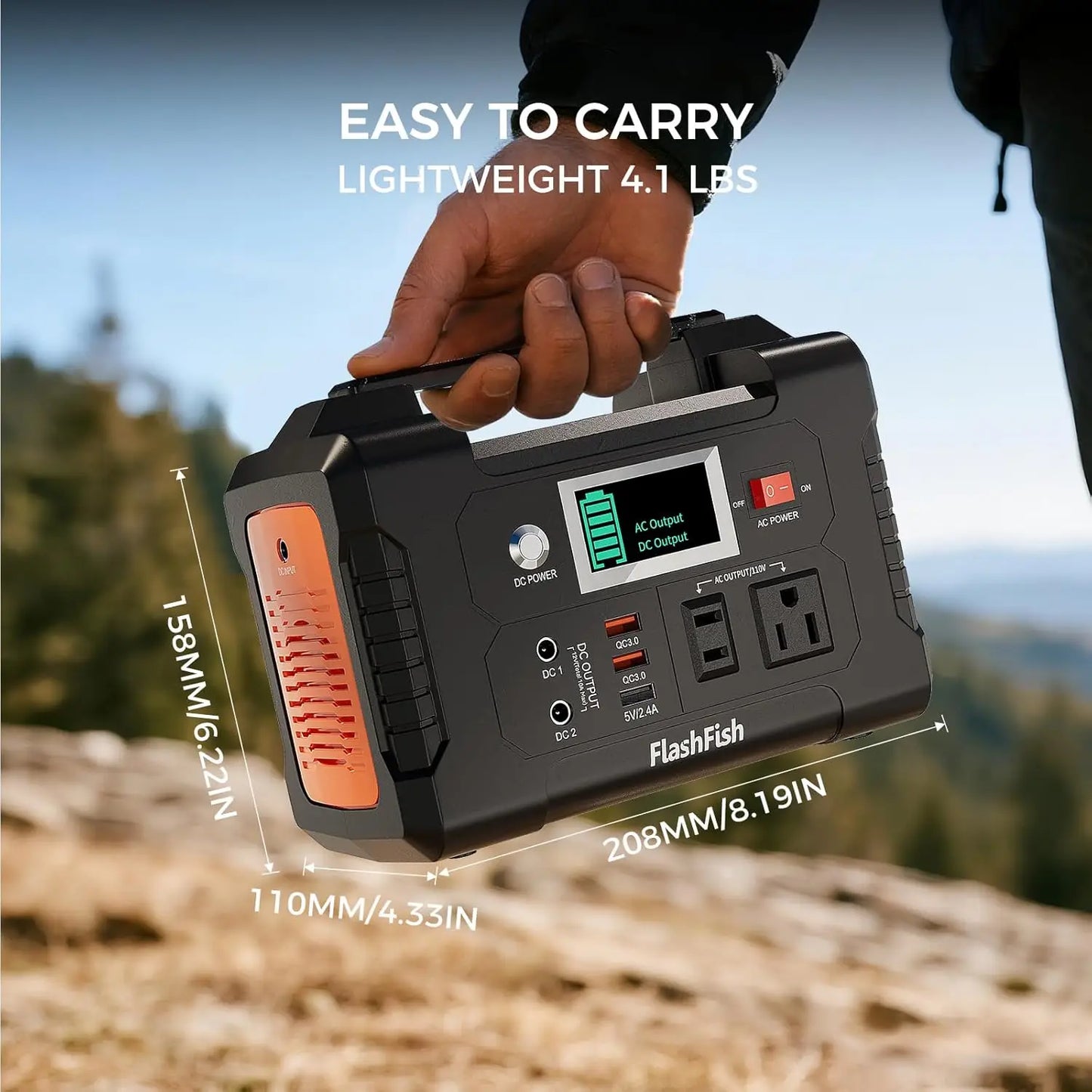 200W Portable Power Station with 110V AC Outlet, DC and USB Ports for Home Backup and Camping.