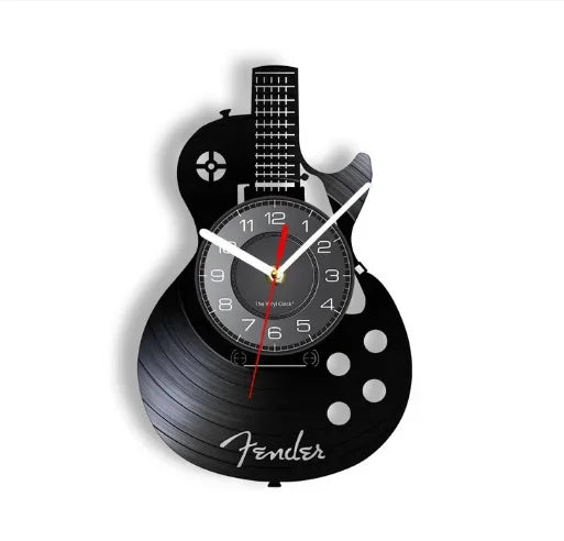 Vinyl Record LED Wall Clock , Music Theme Guitar Clock