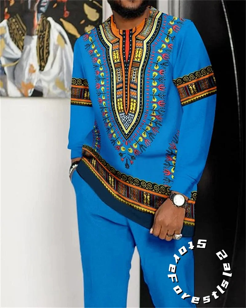 African Clothing Set for Men Casual Walking Suit Over size Streetwear.