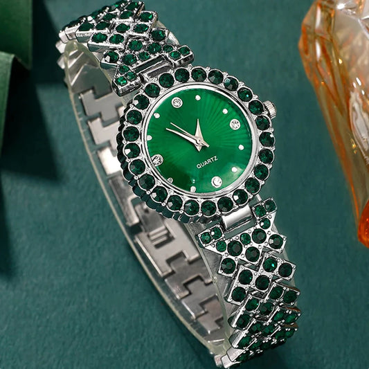 Women Fashion Watches Heart Rhinestone, Ring ,Necklace ,Earring Jewelry Set.
