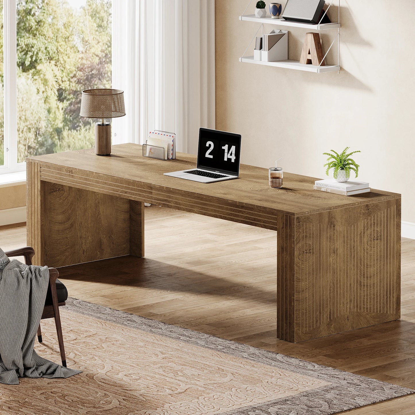 79-Inch Extra Long Desk, Two Person Double Desk for Home Office, Wooden Long Computer Desk.