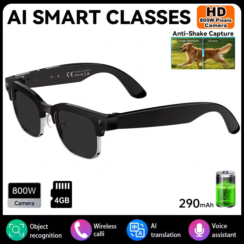 4K HD Color Changing AI Smart Glasses, 800W Pixel Camera, Bluetooth Call, Voice Assistant Control ,Smart Sports Glasses 2026 Hot.