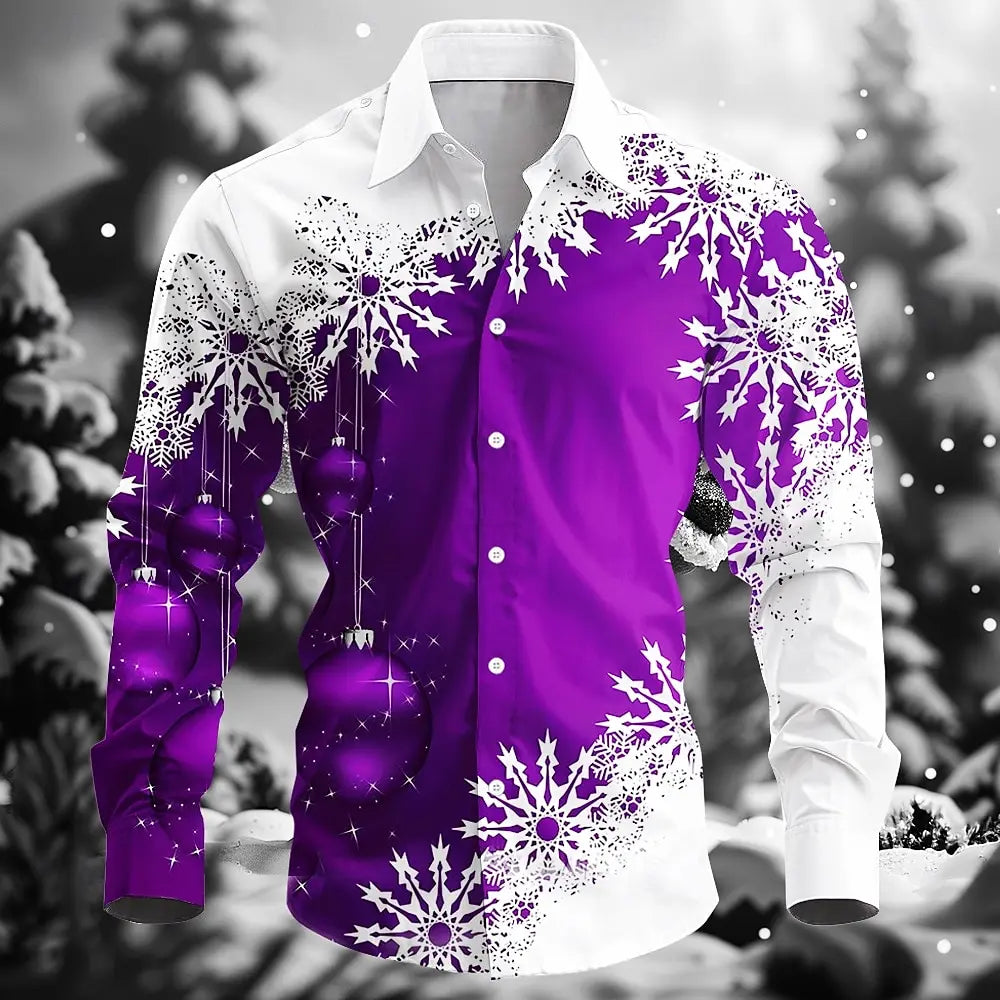 Christmas style Men Long Sleeve Shirt ,Colorful snowflake 3D Print. streetwear