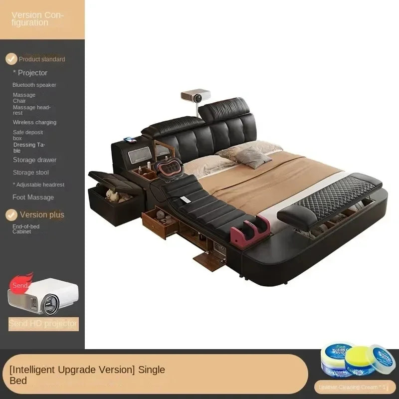 Modern Double Bed Girls Design, Smart Bedroom Queen King Princess Leather.