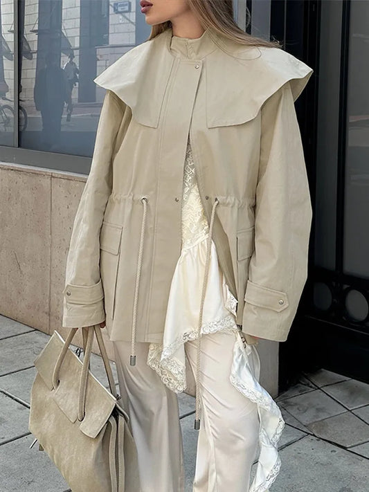 Women's Khaki Drawstring Utility Style Jacket