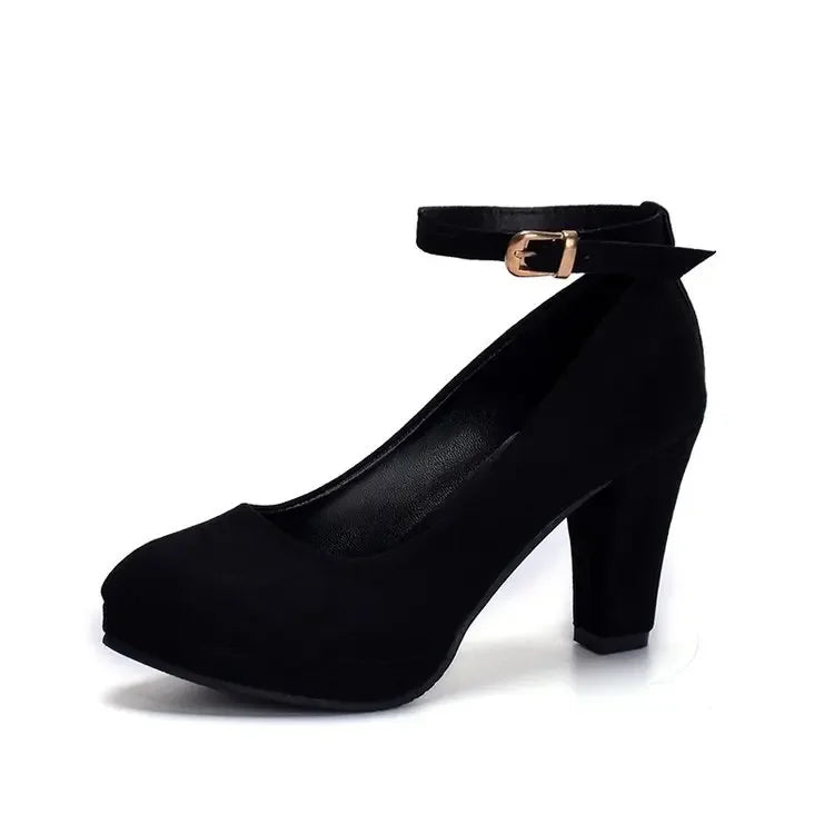 Spring Women Pumps High Heel Ankle Strap Round Toe Shoes.