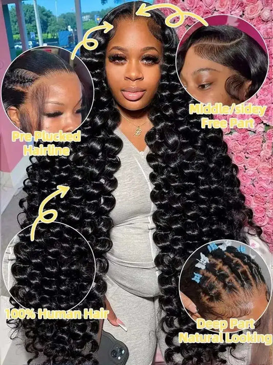 40 42 Inch Loose Deep Wave Frontal Wigs 250%,13x4 13x6 HD Lace Frontal Wigs, Women Remy Loose Deep Curly Human Hair Wigs.