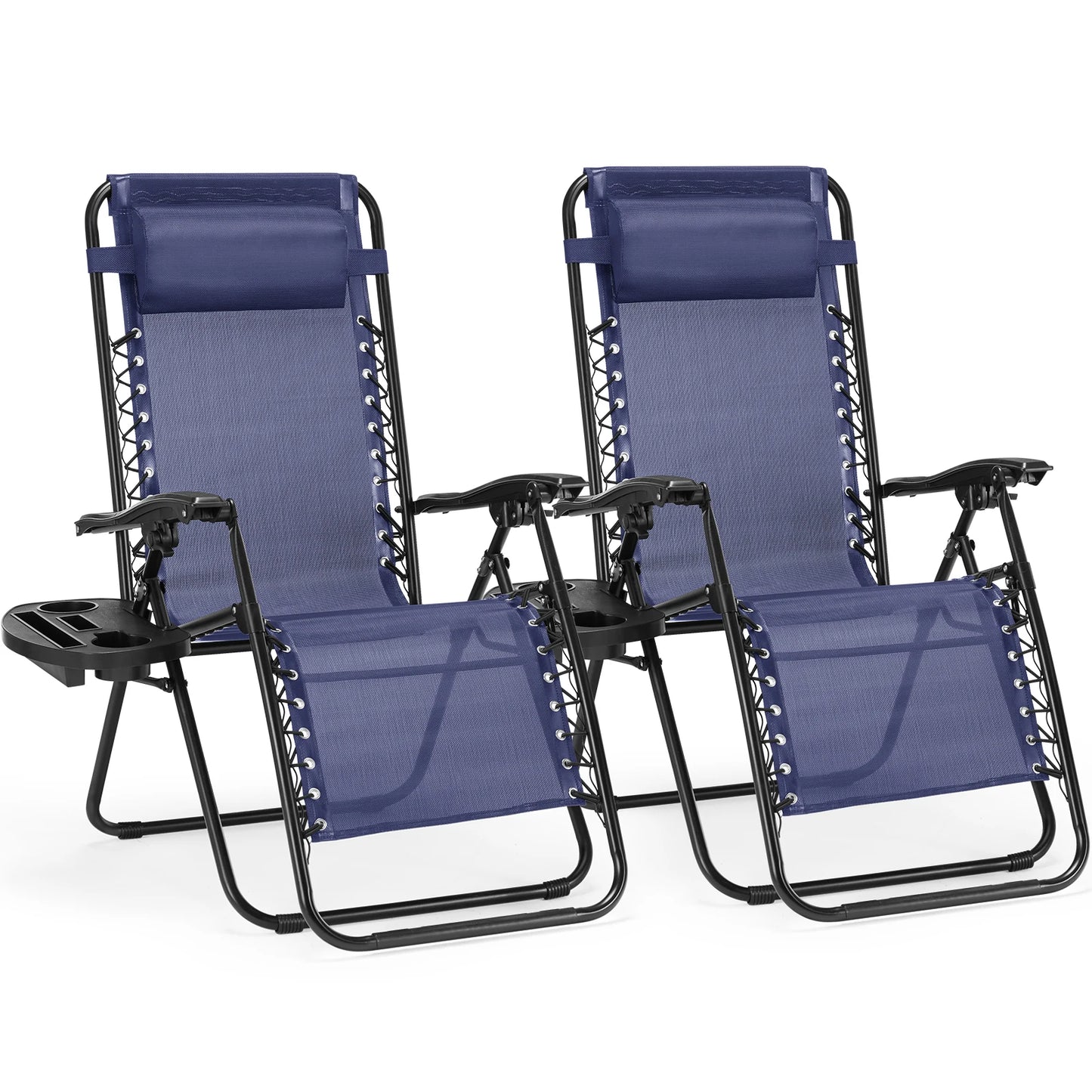 Zero Gravity Set of 2 Portable Recliner Camping, Patio, Garden Lounge Chair, with Cup Holder Trays
