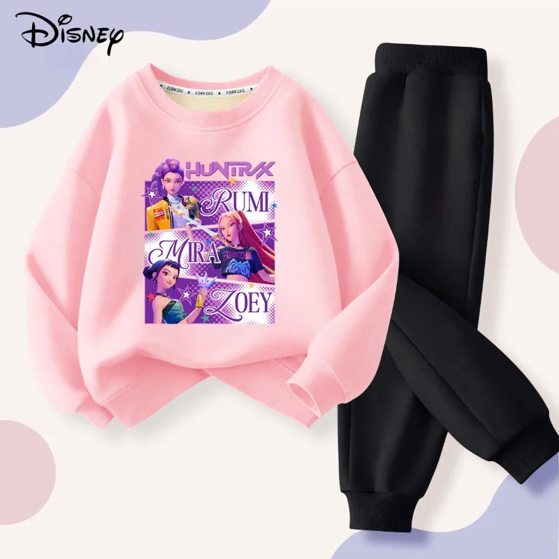 2025 Autumn KPop Demon Hunters Girls Print Clothing , Pants Suit Kids Tracksuit, Splice Sport.