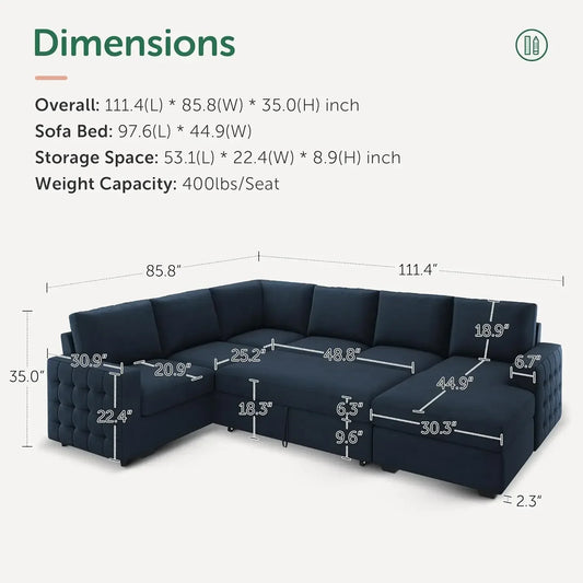 BestsellerGray Sectional Sofa with Hidden Bed and Storage for Living Room