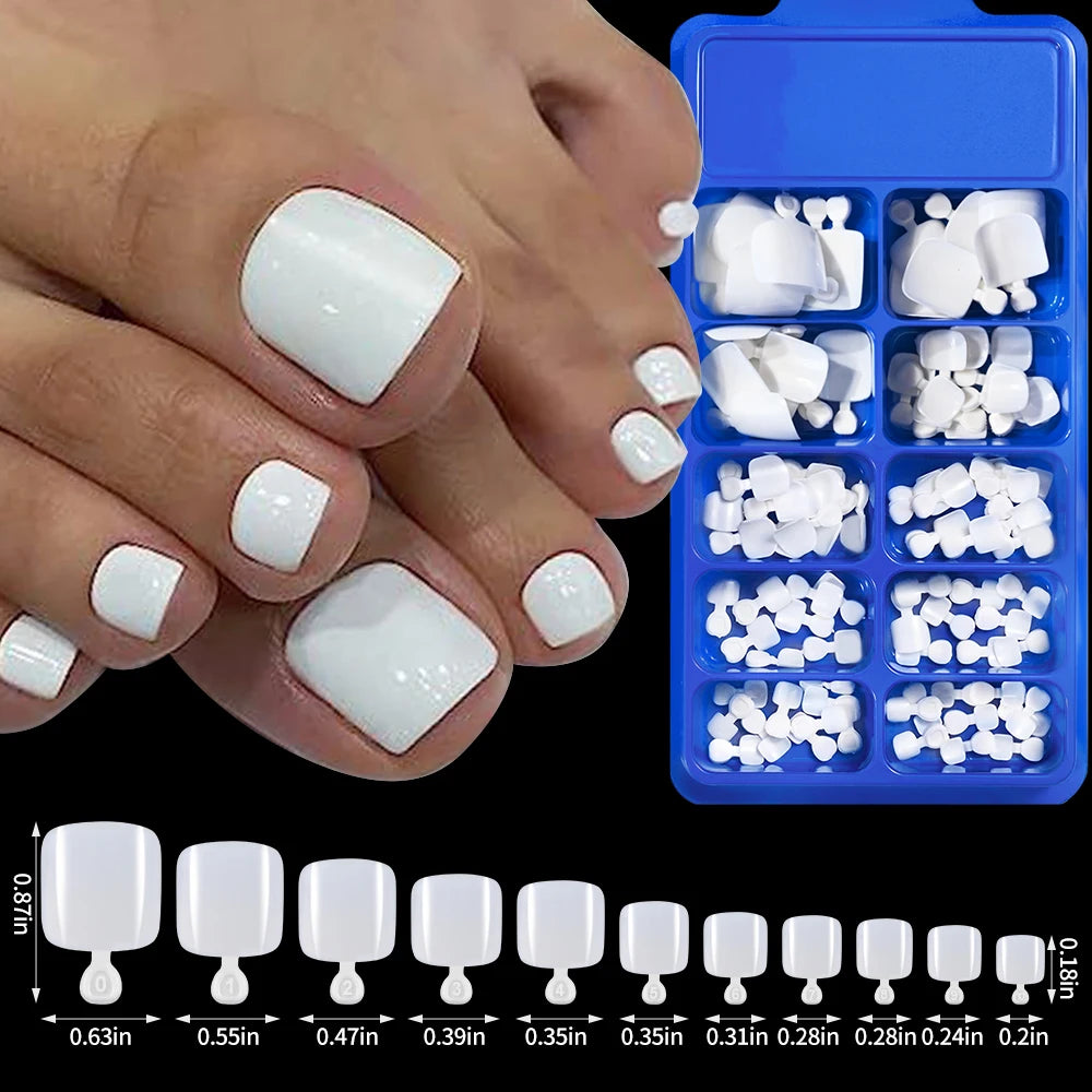 100PCS Short Square False Toenail Tips, Full Cover Acrylic Nail Art.