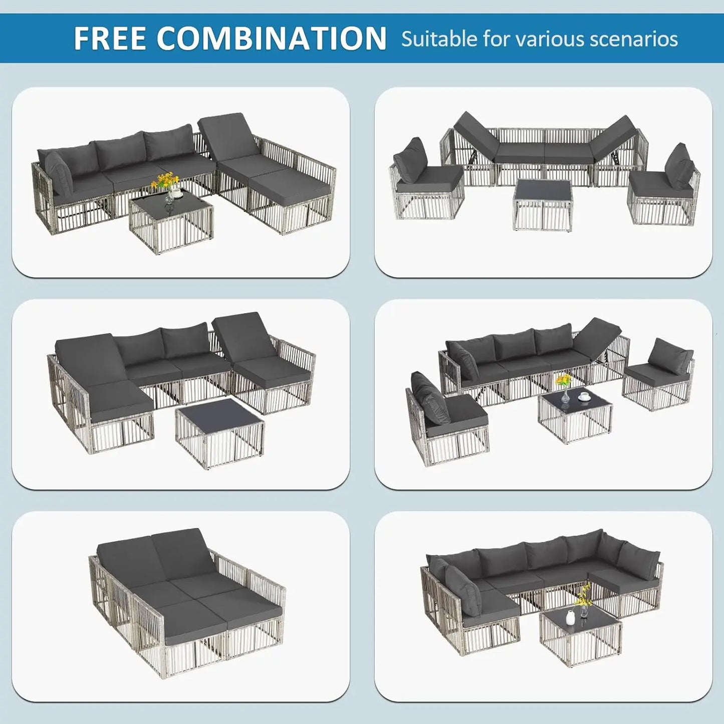 7 Pieces Outdoor Patio Furniture Set, Wicker Outdoor Sectional.