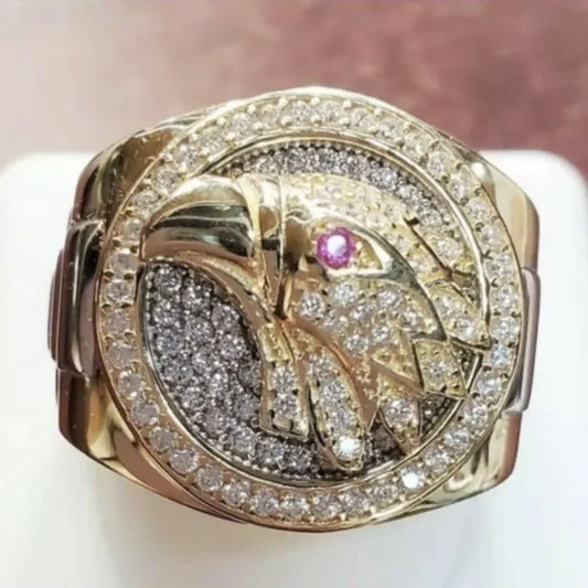 Anillo de Corona de Circonita Color Oro para Hombre, Accesorios de Joyería Masculina de Lujo, Tallas de Anillo para Hombre 6-13.