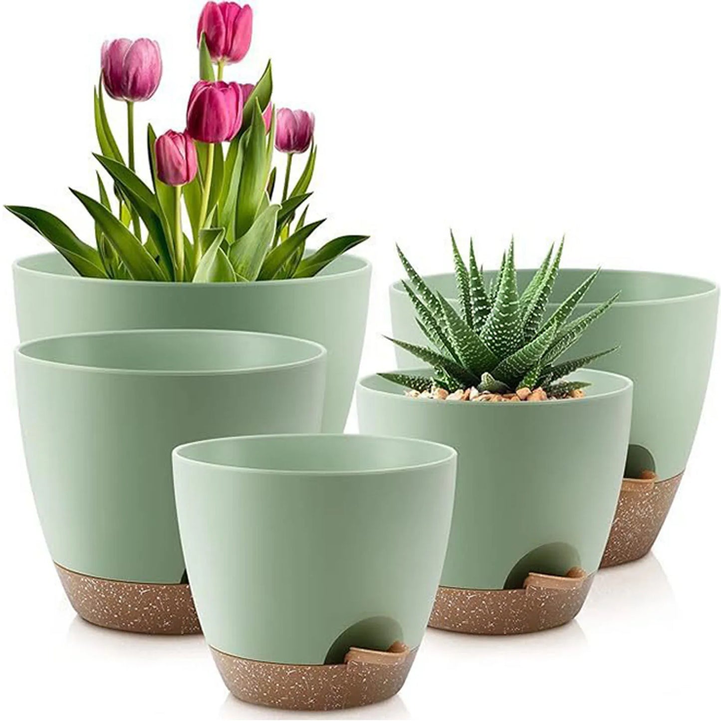 5Pcs Self Watering Planters with Drainage, Large Flower Pot Indoor Outdoor Plants