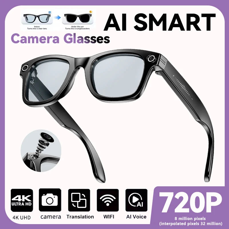 2025 New Upgrade smart glasses With Camera, Video Recording, AI Photo Recognition, Bluetooth, Call Translation, Voice Sunglasses Man.