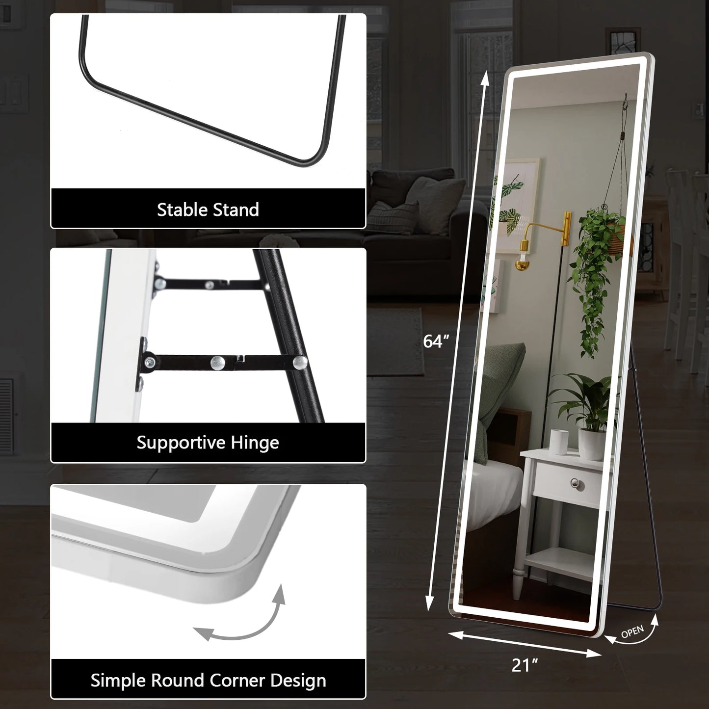 Led 64"x21" Full Length Mirror Standing ,Hanging or Wall-Mounted.
