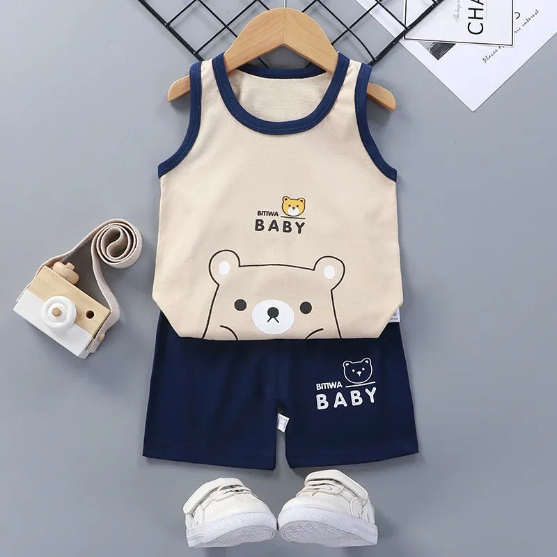 Kids Clothes Boys Girls Vest Suit, Summer Children's Clothing baby Cotton Shorts Tank Top.