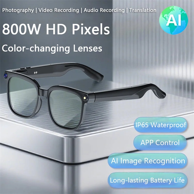 4K AI Smart Bluetooth Glasses, Chat GPT 800W pixel Shooting, Waterproof ,Camera, Photo, Video ,Voice Call Translation Smart Glasses.