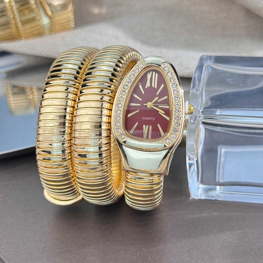 Fashionable European And American, Snake-Shape Elastic Wrapping Quartz Ladies Watch.