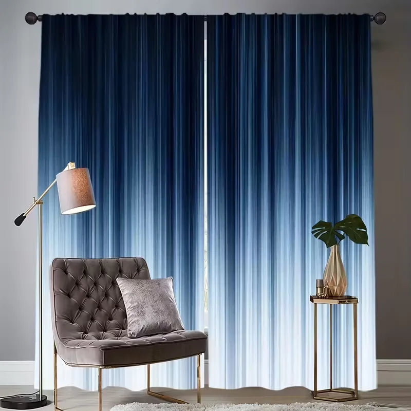 2pcs Modern Blue Gradient Pattern Curtains, Designed for Light Blocking.