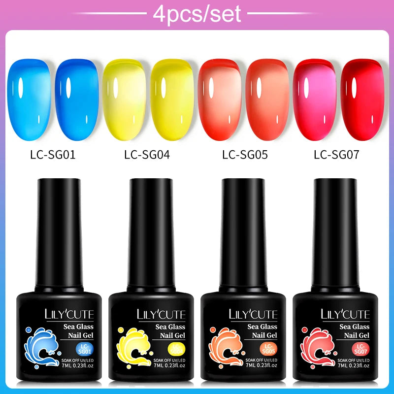 LILYCUTE 4/5Pcs/Set 7ML Nude Pink Gel Nail Polish, and Translucent Jelly Nail Art Gel, Semi Permanent Design Manicure Set.