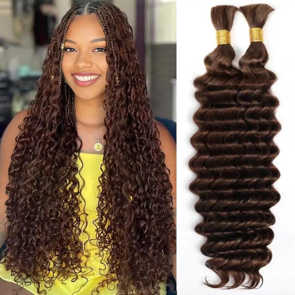 2 Bundles Human Braiding Hair for Boho Braids, 14Inch 100G 10A Brazilian Virgin Deep Wave Bulk Human Hair for Braiding.