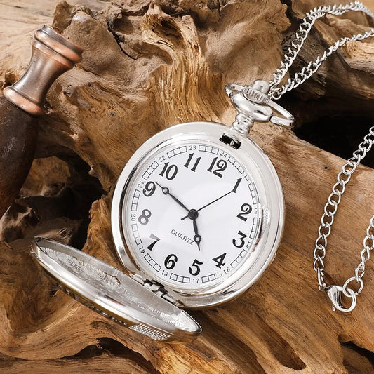 Vintage Silver Golden Luxury THE GREATEST DAD Quartz Pocket Watch Fob Chain Necklace.