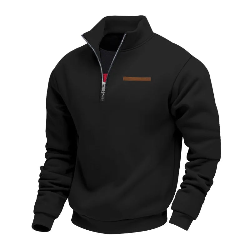 Men Fleece Long-Sleeved Sweatshirt, Autumn, Winter Half-Zip Loose Stand-Up Collar Pullover.