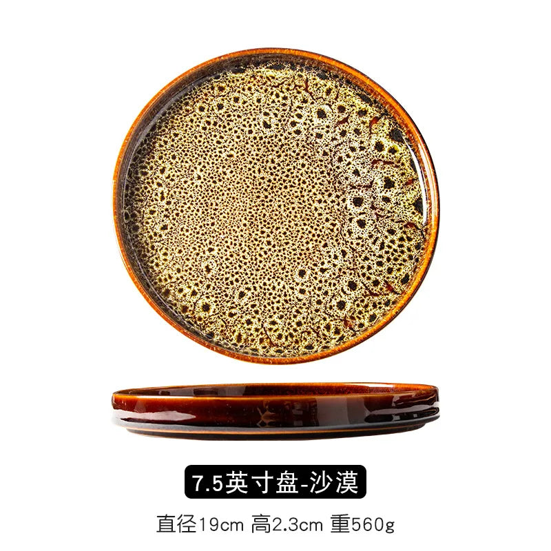 Western Style Dishes Japanese Style, Round Trays Kiln Made Tableware.