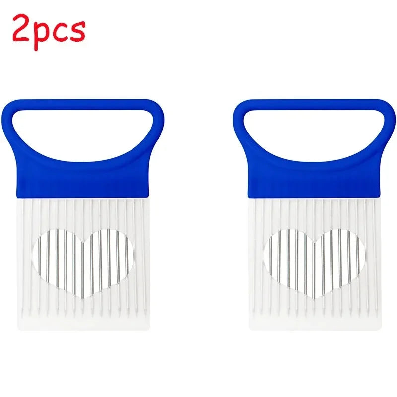 1/2/3/4pcs Effortlessly, Slice Onions with this 1pc Colorful Onion Slicer stainless steel potato chip onion holder.