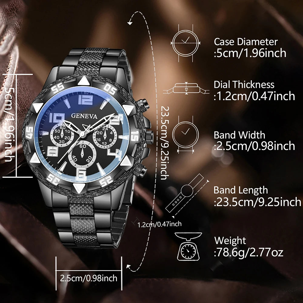 3PCS Men's Watch Set, Business Trend Versatile Digital Scale Circular Dial, Quartz Watch.