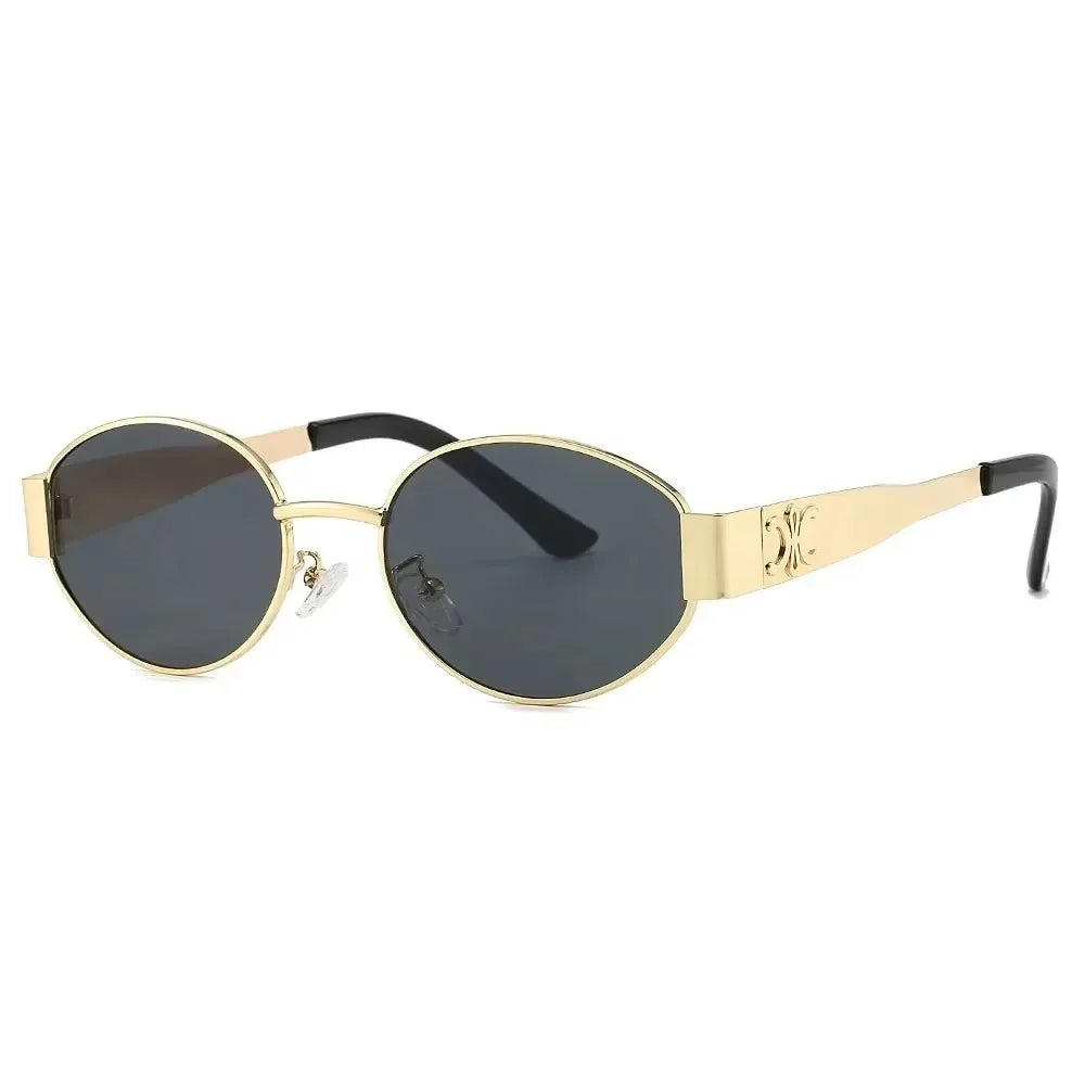 Luxury Metal Brand Sunglasses for Men and Women, Unisex Designer Fashion Sun Glasses Oval Stylish Eyewear Shades.