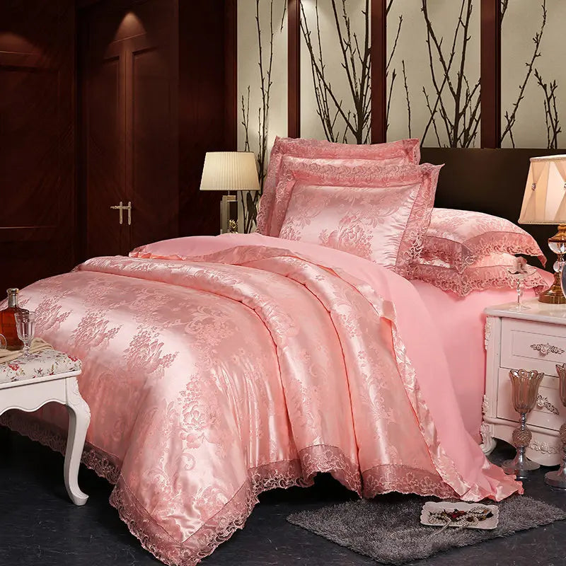 Luxury Jacquard Bedding Set Duvet Cover Lace Satin