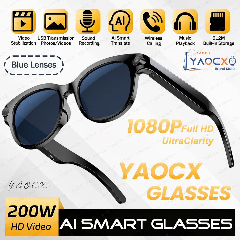 2026 New Al Smart Glasses, 200w HD Camera, Video Record, Voice Translation, Photo Recognition, Music Playback, BT Call Smart Sunglasses.