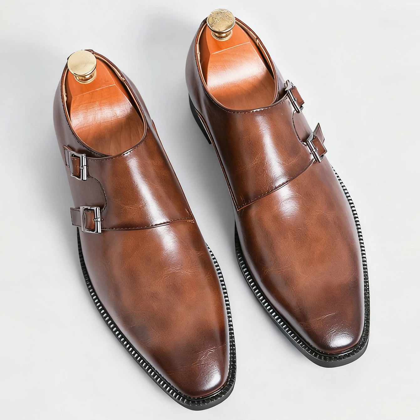 Classic Retro Dress Men Monk Leather Shoes, With Pointed Toe Buckle Business ,Office, Wedding, Oxfords Shoes.