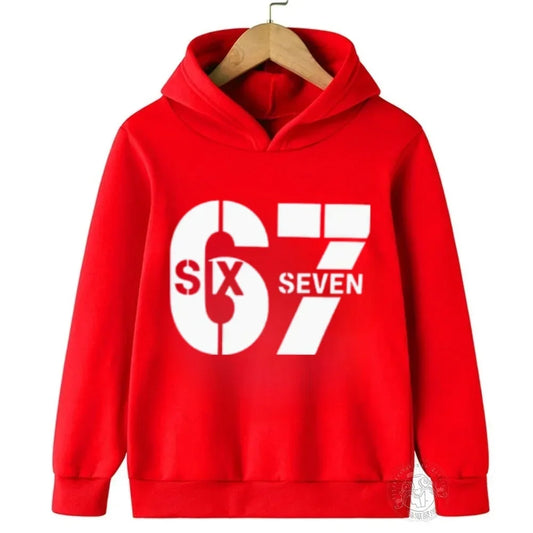 Viral 67 Kids Hooded Sweatshirt, Funny Internet Slogan Fashionable Comfortable Casual Boy Girl Pullover.