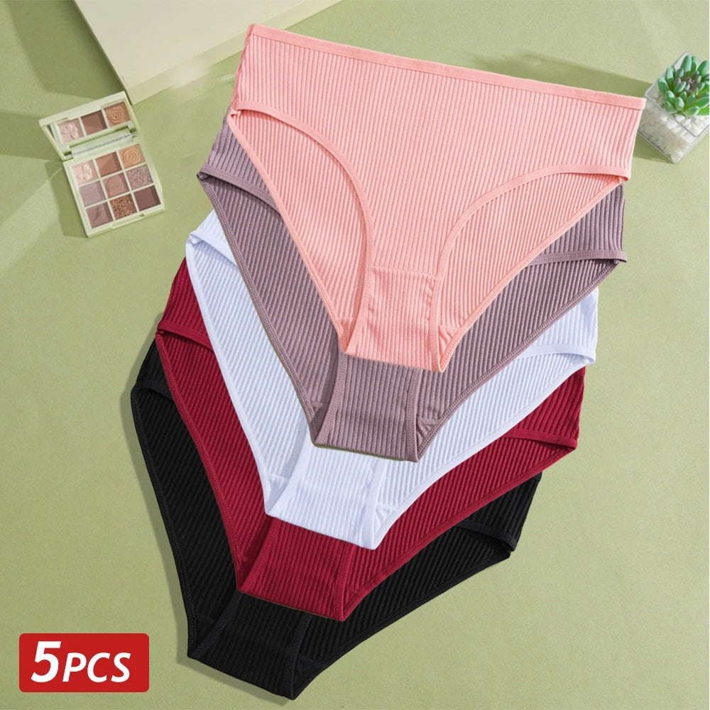 5PCS Women's Cotton Panties, Sexy Low Waist Briefs, Stretch Soft Underwear.