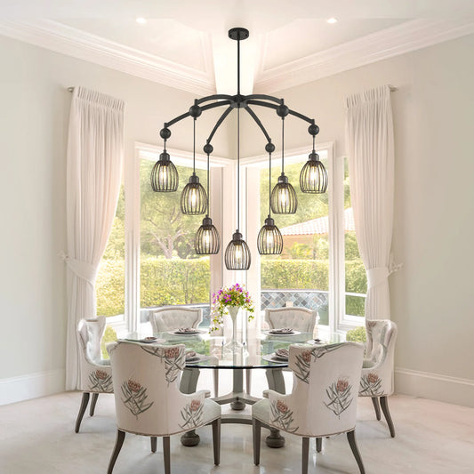 Contemporary Lighting Adjustable Farmhouse Chandelier Black Rope Pendant