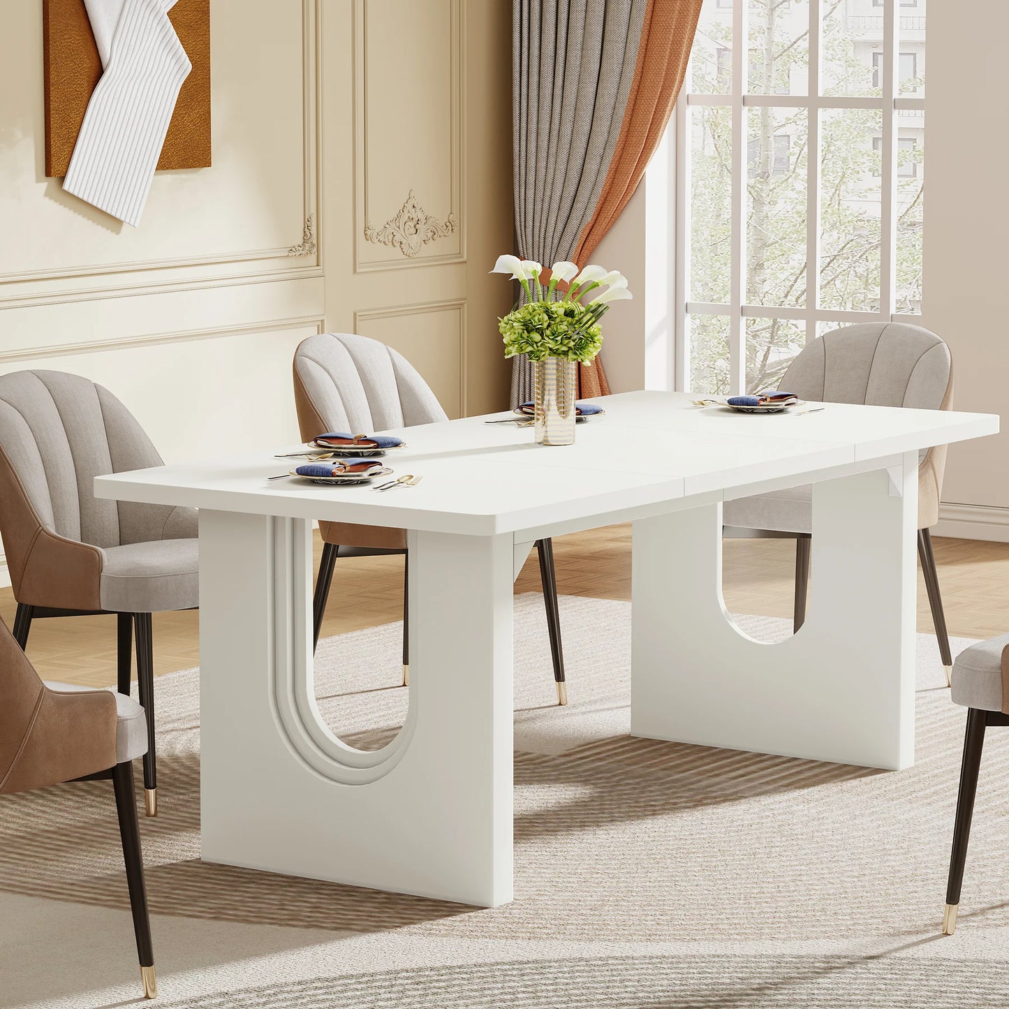 Modern Dining Table for 6 to 8 People, 71" Large Kitchen Dining Table.