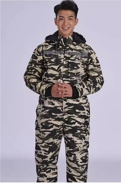 Winter Overalls Warm Cotton Padded Hooded Work Clothing, Dust-proof Anti Fouling Working Coveralls.